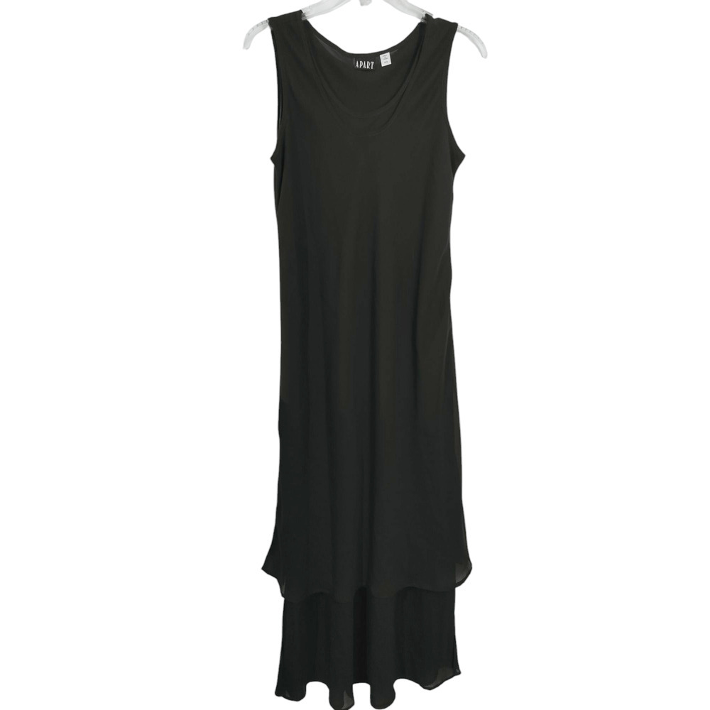 3574) Apart Impressions Black Overlay Boho Sleeveless Bias Dress Size 10